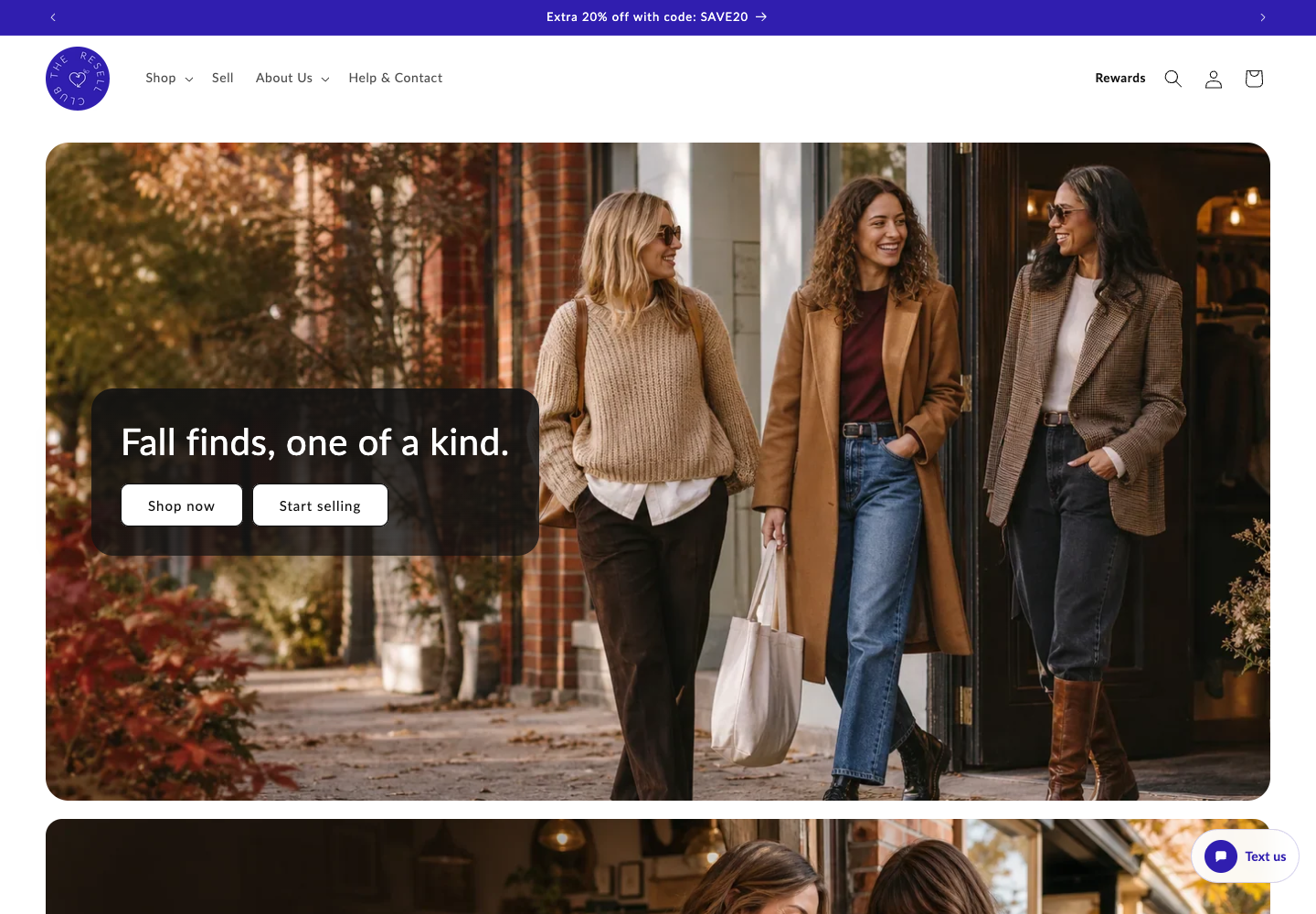 The Resell Club online store with clothing, shoes, and accessories